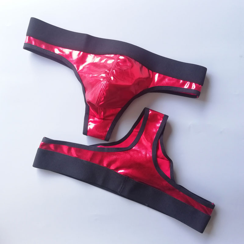 Patent leather imitation leather sexy men's thong nightclub performance Men's sexy underwear gay lover gift for men