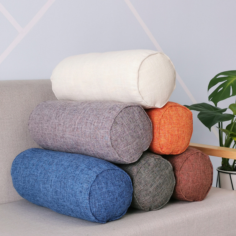 Factory wholesale imitation cotton and linen cylindrical pillow thickened imitation linen cervical pillow leg pillow car waist pillow wholesale