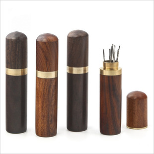 Carved velvet version 18.5g cylindrical wooden DIY storage box big eye needle-free sandalwood syringe needle bottle