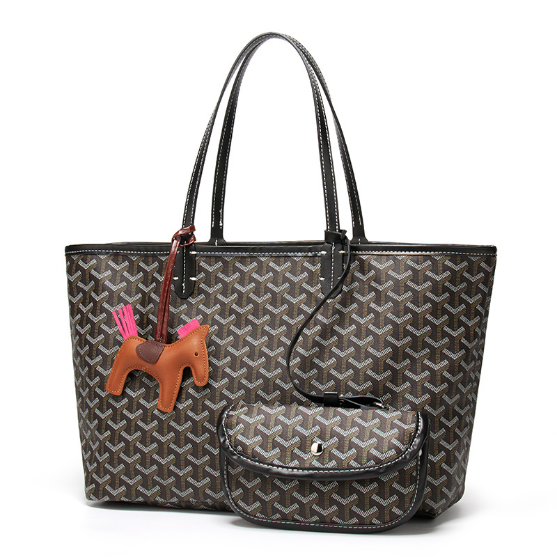 Ladies Single Shoulder Bag Fashionable Pu Leather Tote Bag Zipper Closure Large Capacity Shopping In Brown Black