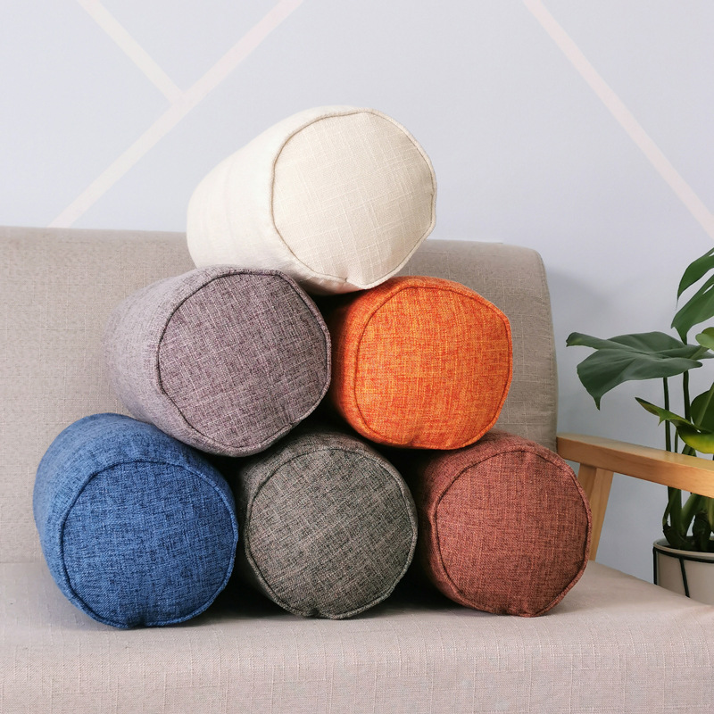 Factory wholesale imitation cotton and linen cylindrical pillow thickened imitation linen cervical pillow leg pillow car waist pillow wholesale
