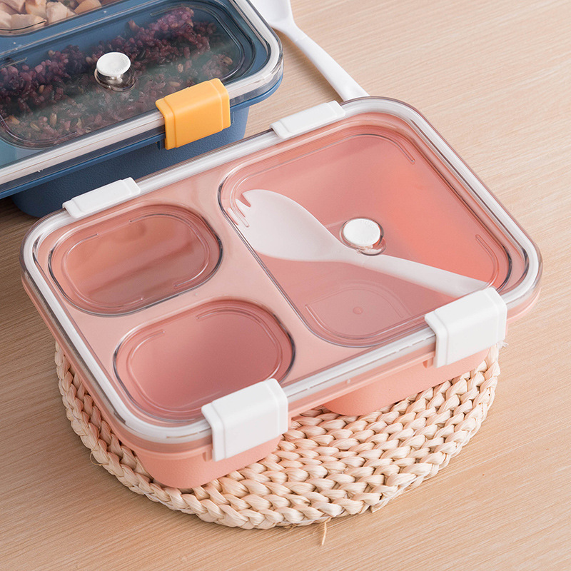 分隔型饭盒带盖上班族便当盒塑料可微波炉加热学生分格餐盒带餐具
