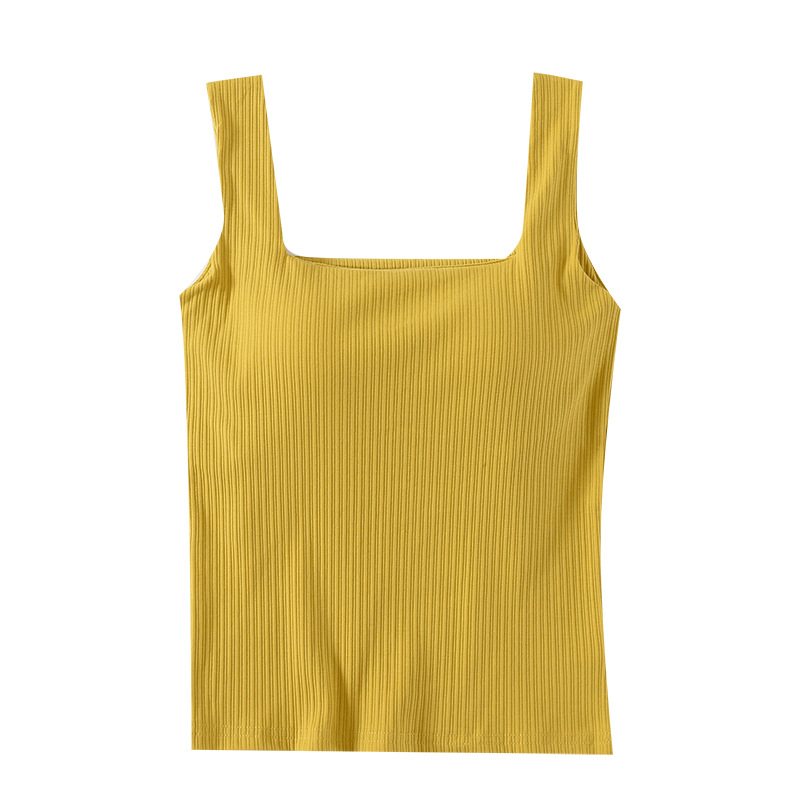 Cup One-piece I-shaped Vest with Chest Pad Women's Backing Summer Ice Silk Threaded Square Neck Inner and Outer Sling Top