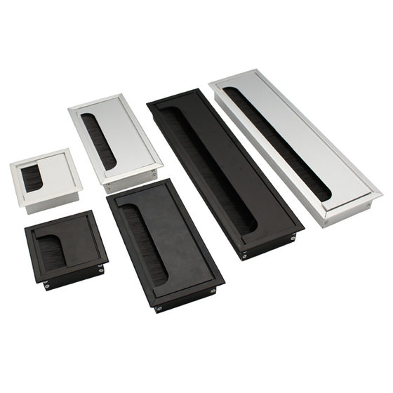 Office Desk Threading Box Computer Desk Threading Hole Cover Desk Class Desk Threading Box Cover Square Aluminum Alloy Black