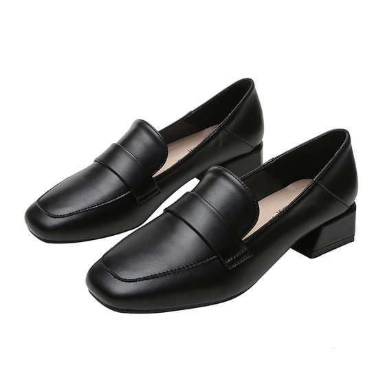 Square Toe Shallow Mouth Thick Heel Shoes Women's 2022 Spring New Inner Heightening Small Leather Shoes Women's Soft Bottom Casual Loafers for Women