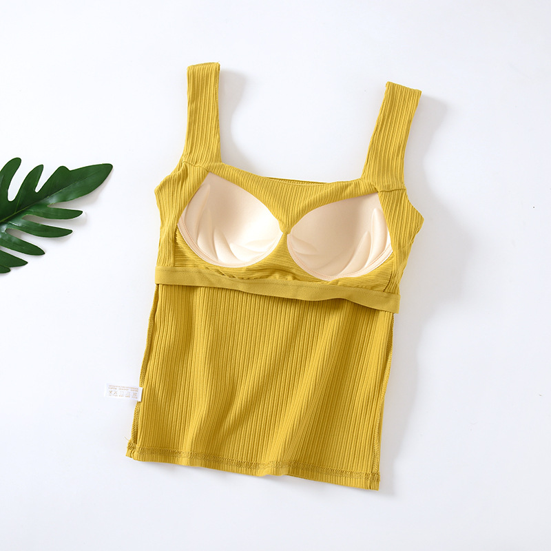 Cup One-piece I-shaped Vest with Chest Pad Women's Backing Summer Ice Silk Threaded Square Neck Inner and Outer Sling Top