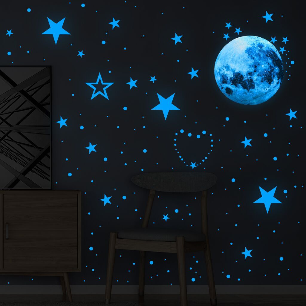 Amazon Explosions 435 шт. Светящиеся наклейки Moon Stars Dot креативные флуоресцентные наклейки на стену съемные