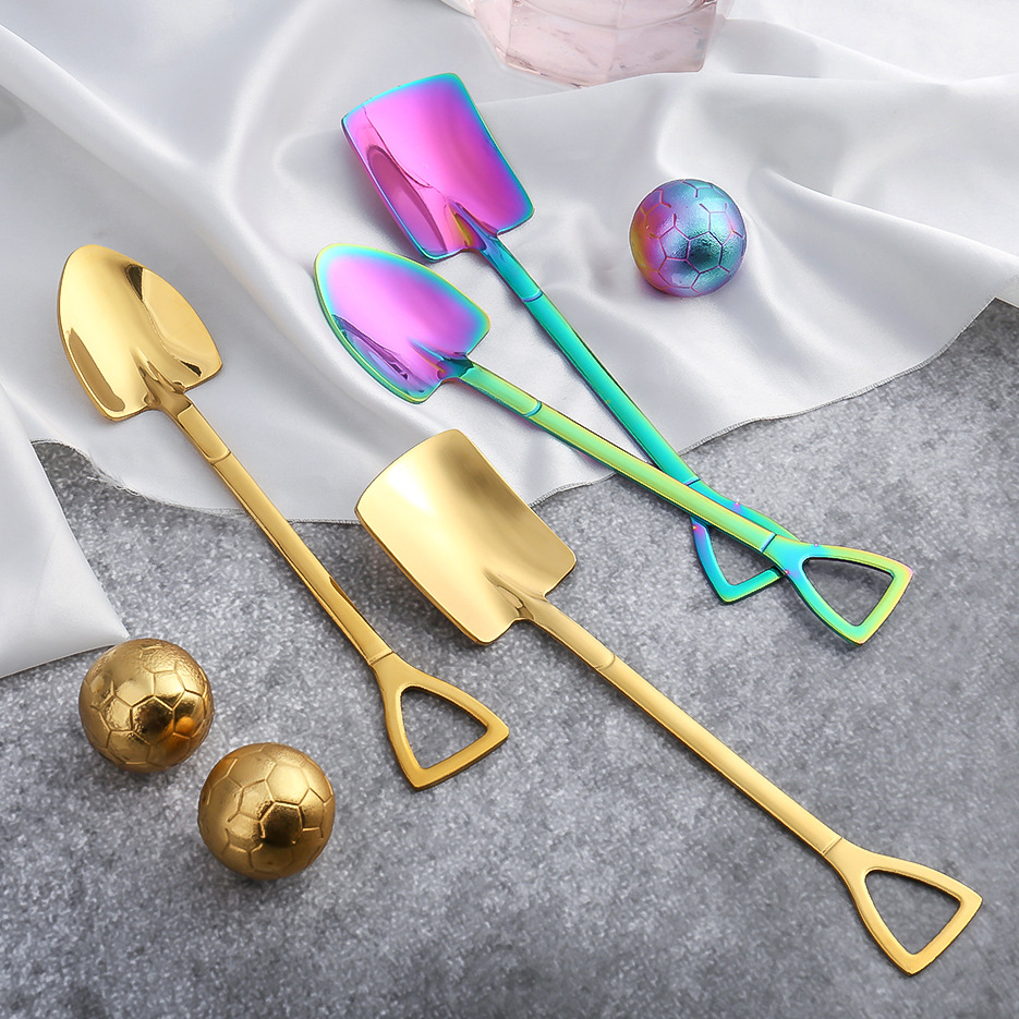 Q watermelon spoon shovel spoon square shovel spoon stainless steel flat spoon shaking sound live sand ice spoon engineer shovel tip spoon watermelon