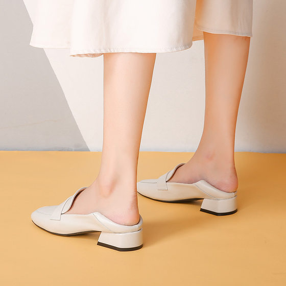 Square Toe Shallow Mouth Thick Heel Shoes Women's 2022 Spring New Inner Heightening Small Leather Shoes Women's Soft Bottom Casual Loafers for Women