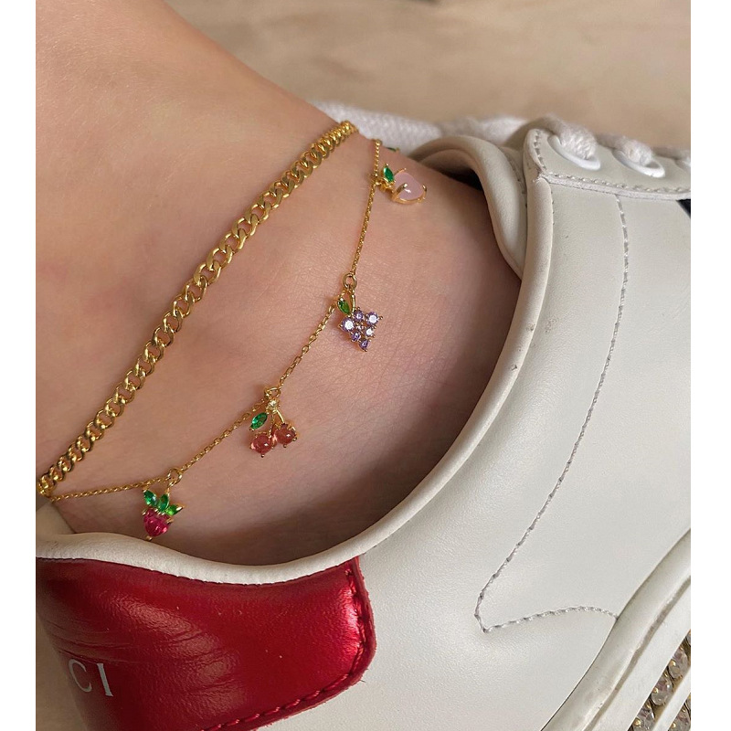 Europe and the United States cross-border jewelry INS hot colored gem Cherry peach tropical fruit anklet anklet women Wholesale