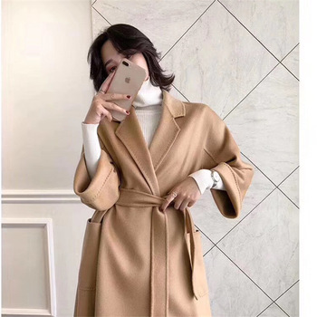 2023 autumn and winter new double-sided cashmere overcoat women's long high-end water ripple overcoat double-sided woolen overcoat women_voghion.com