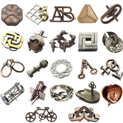 Magic Puzzle gold needle horseshoe square lock unlock Luban lock burn brain Kong Ming lock triangle chain high IQ take things