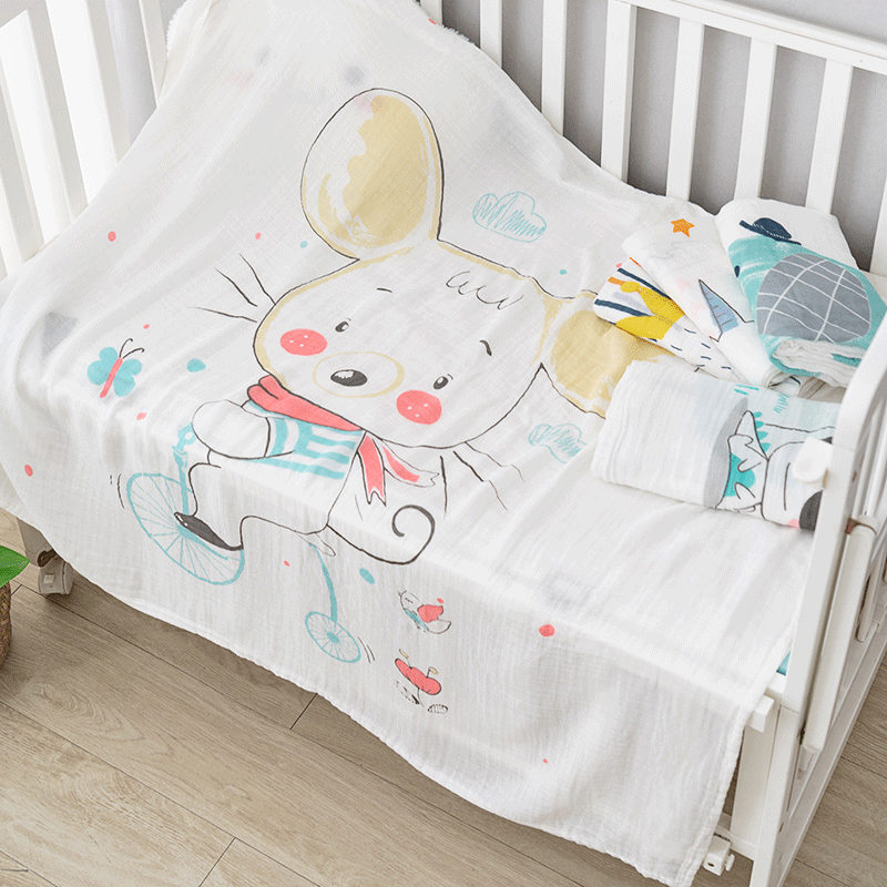 Baby Bath Towel Bamboo Fiber Double Gauze Newborn Package Kindergarten Printed Towel Cover Blanket Children's Quilt