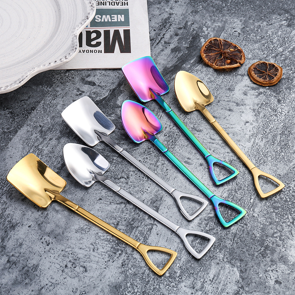 Q watermelon spoon shovel spoon square shovel spoon stainless steel flat spoon shaking sound live sand ice spoon engineer shovel tip spoon watermelon
