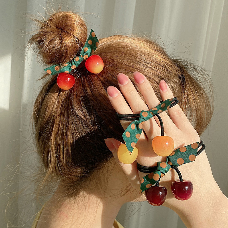 Spring and Summer new hair band South Korea Dongdaemun headband female jelly Cherry cherries hair accessories polka dot ribbon rubber band