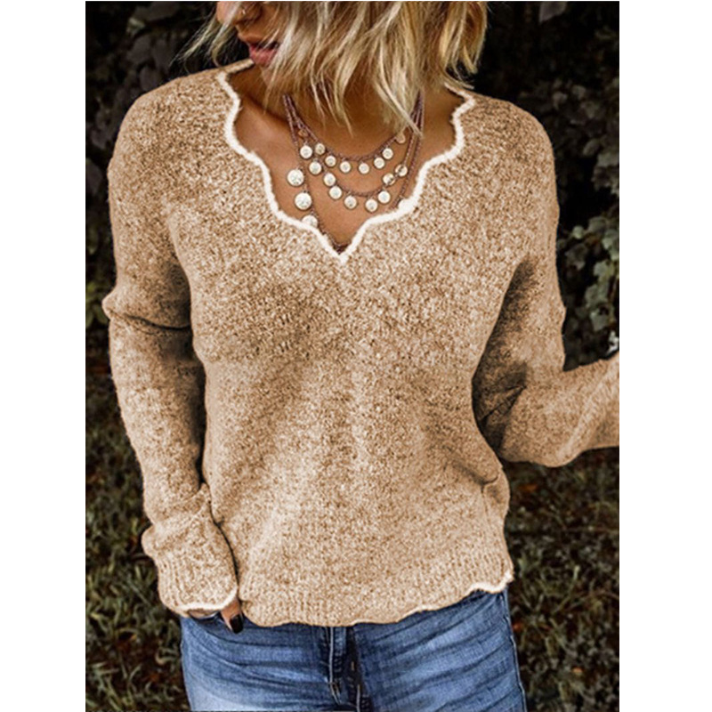 2025 Europe and the United States Amazon AliExpress new women's V-neck knitted cute pullover sweater in stock multi-color explosions