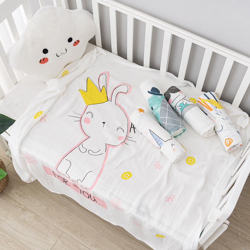 Baby Bath Towel Bamboo Fiber Double Gauze Newborn Package Kindergarten Printed Towel Cover Blanket Children's Quilt