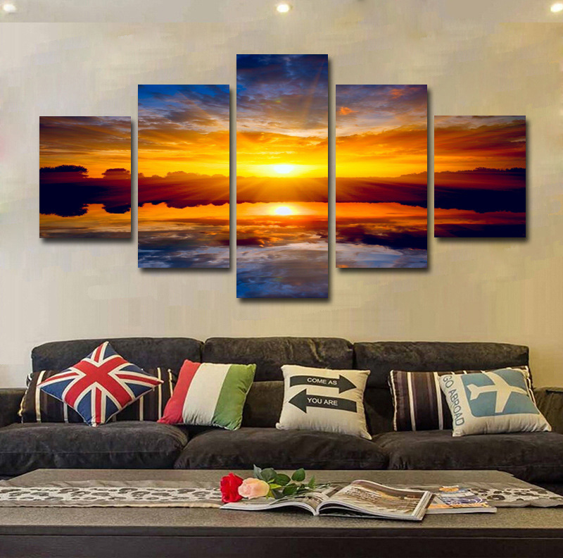 High-definition spray painting five spell Sea sunset landscape oil painting wall art home canvas decorative painting cross-border supply
