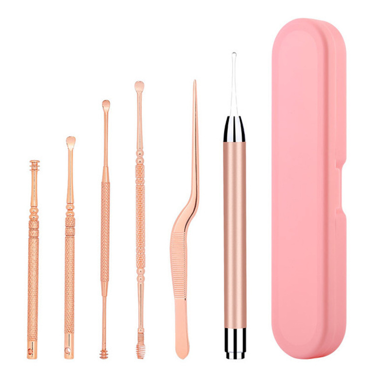 Rose gold ear scoop set with light children's ear scoop baby luminous ear scoop tweezers spiral ear picking tool