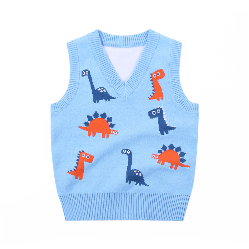 24 Children's Wear Autumn New Boys' Knitwear Warm Sweater Vest Explosions Small and Medium-sized Children's Vest Dinosaur