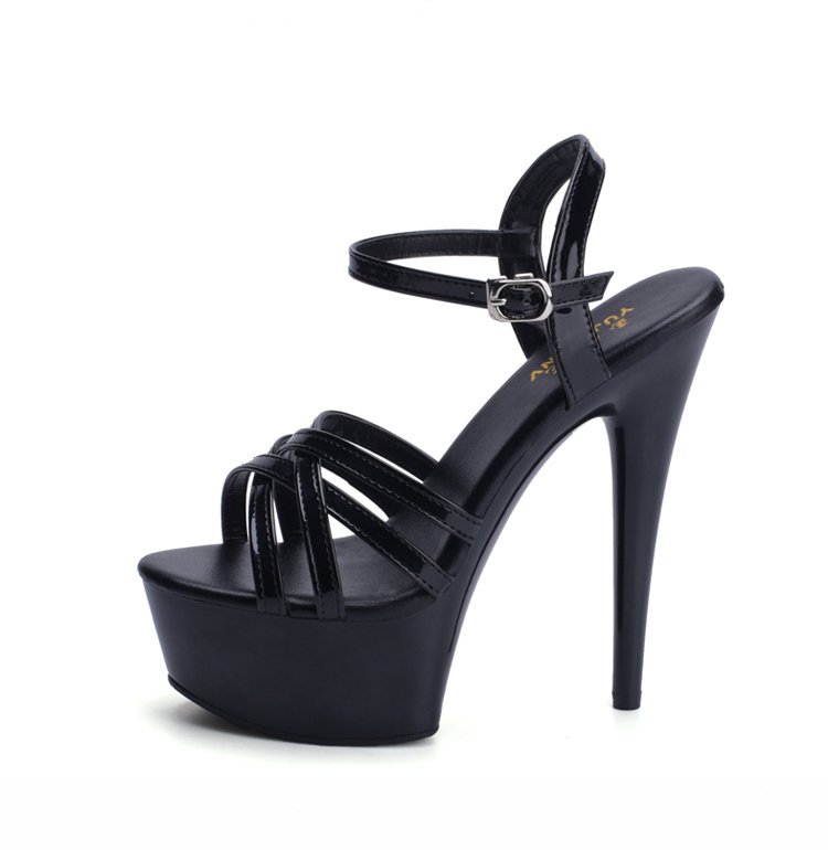 Show Artifact Model High Heels Stiletto Heel Sexy Black Platform 15cm Hate Sky Tall Super High Heel Sandals for Summer