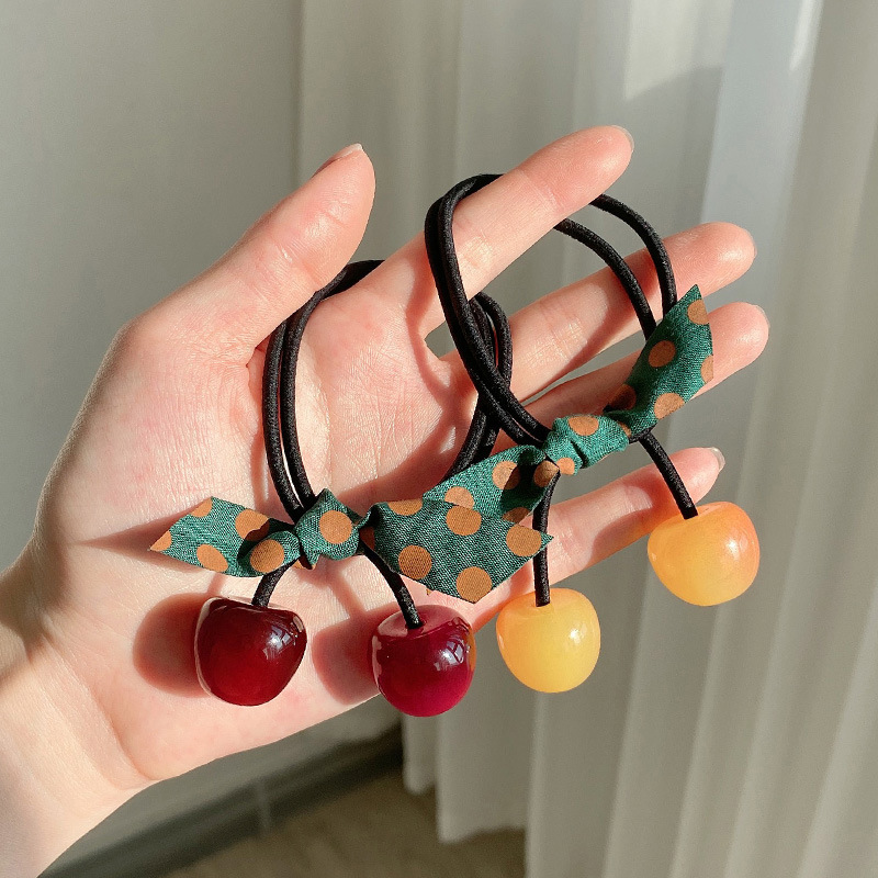 Spring and Summer new hair band South Korea Dongdaemun headband female jelly Cherry cherries hair accessories polka dot ribbon rubber band