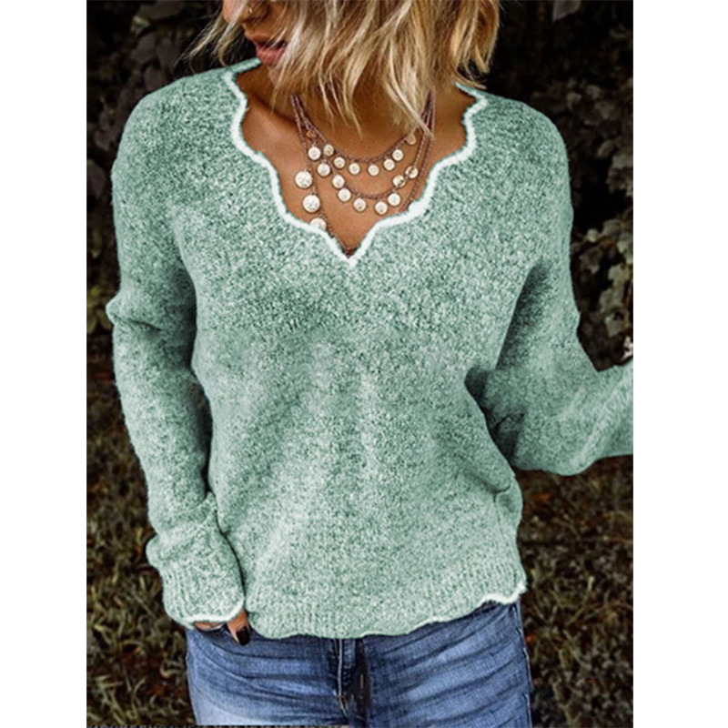 2025 Europe and the United States Amazon AliExpress new women's V-neck knitted cute pullover sweater in stock multi-color explosions