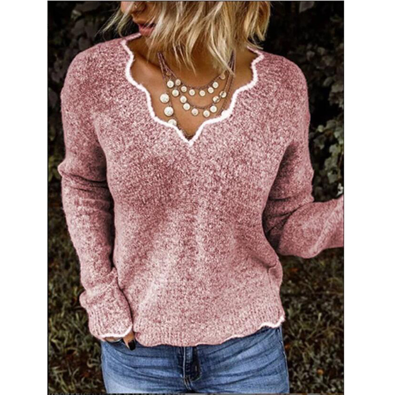 2025 Europe and the United States Amazon AliExpress new women's V-neck knitted cute pullover sweater in stock multi-color explosions