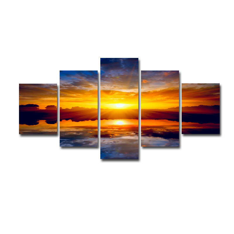 High-definition spray painting five spell Sea sunset landscape oil painting wall art home canvas decorative painting cross-border supply