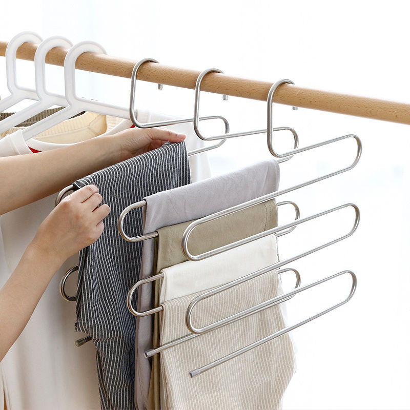Stainless steel multifunctional S-shaped storage pants rack magic multi-layer hanger non-slip pants hanging seamless pants clip manufacturers wholesale