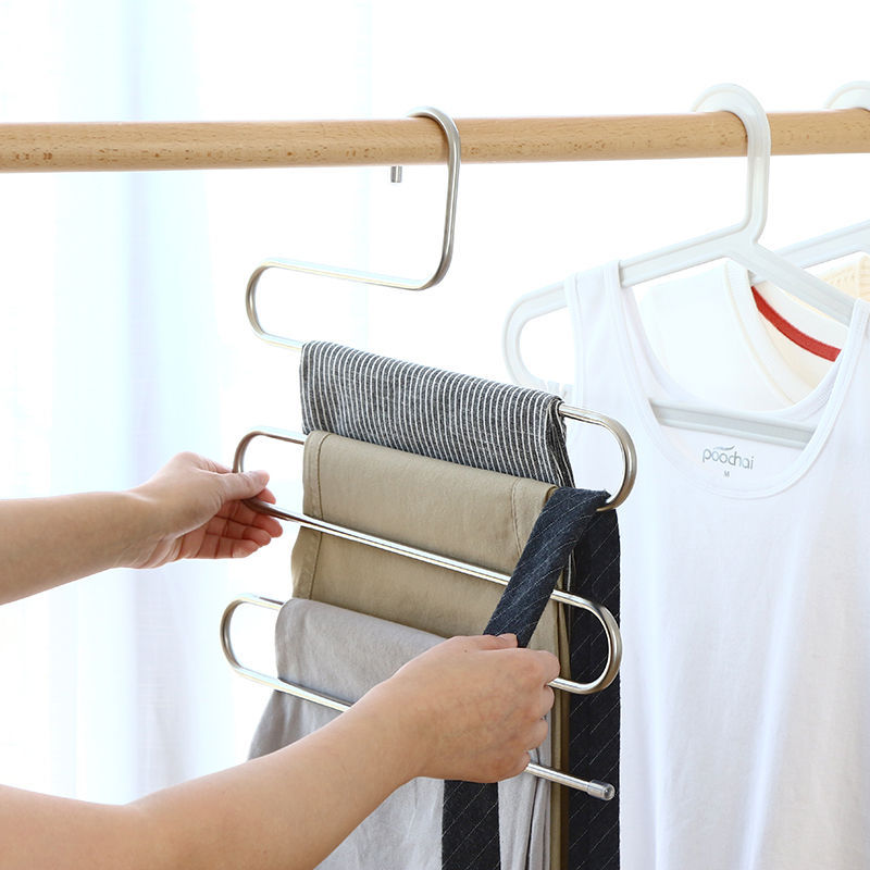 Stainless steel multifunctional S-shaped storage pants rack magic multi-layer hanger non-slip pants hanging seamless pants clip manufacturers wholesale