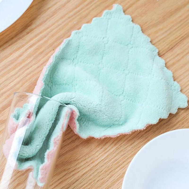 Dish Cloth Towel Household Dish Cloth Absorbent No Hair Drop Household Cleaning Kitchen Supplies Sticky Oil Wipe Table Oil-removing Small Towel