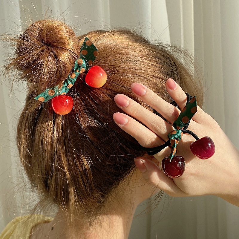 Spring and Summer new hair band South Korea Dongdaemun headband female jelly Cherry cherries hair accessories polka dot ribbon rubber band