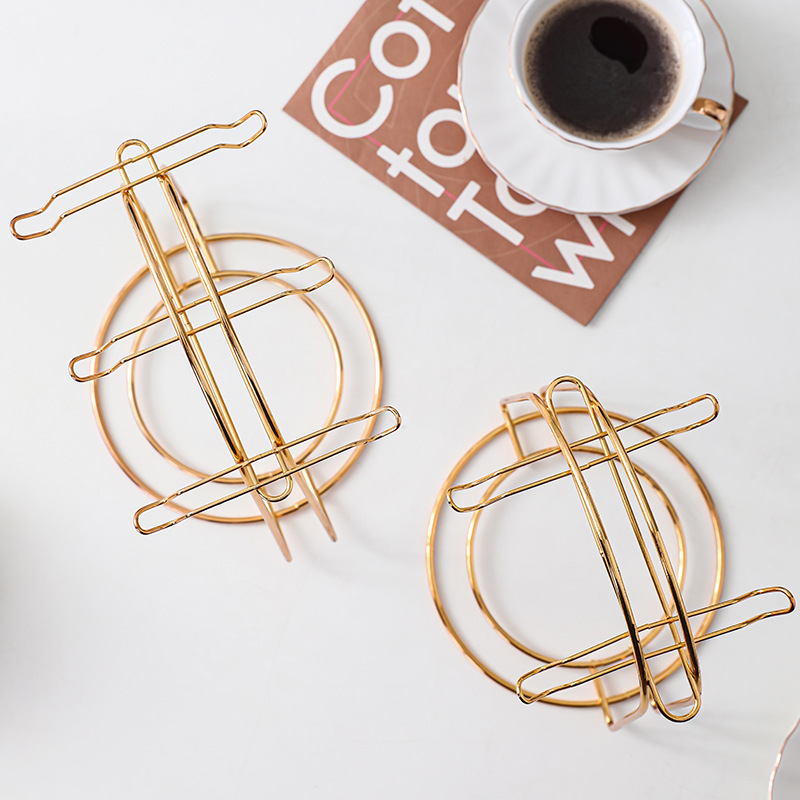 Amazon Golden Coffee Cup Hanger Iron Cup Holder 4 Cup 6 Cup Base Electroplated Coffee Cup Shelf Sample Production