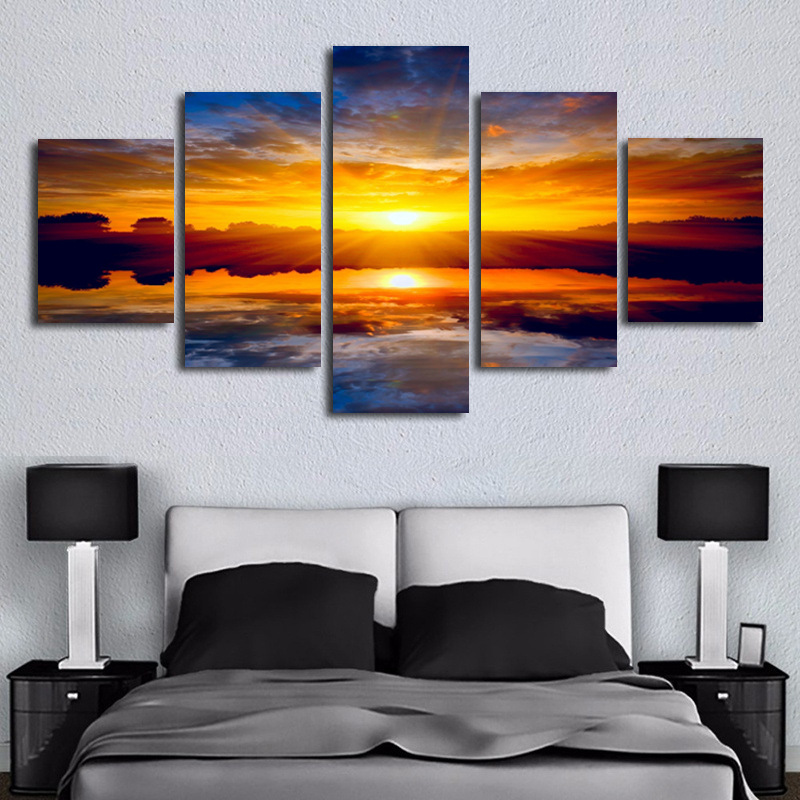 High-definition spray painting five spell Sea sunset landscape oil painting wall art home canvas decorative painting cross-border supply