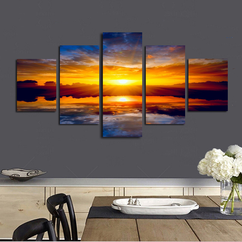 High-definition spray painting five spell Sea sunset landscape oil painting wall art home canvas decorative painting cross-border supply