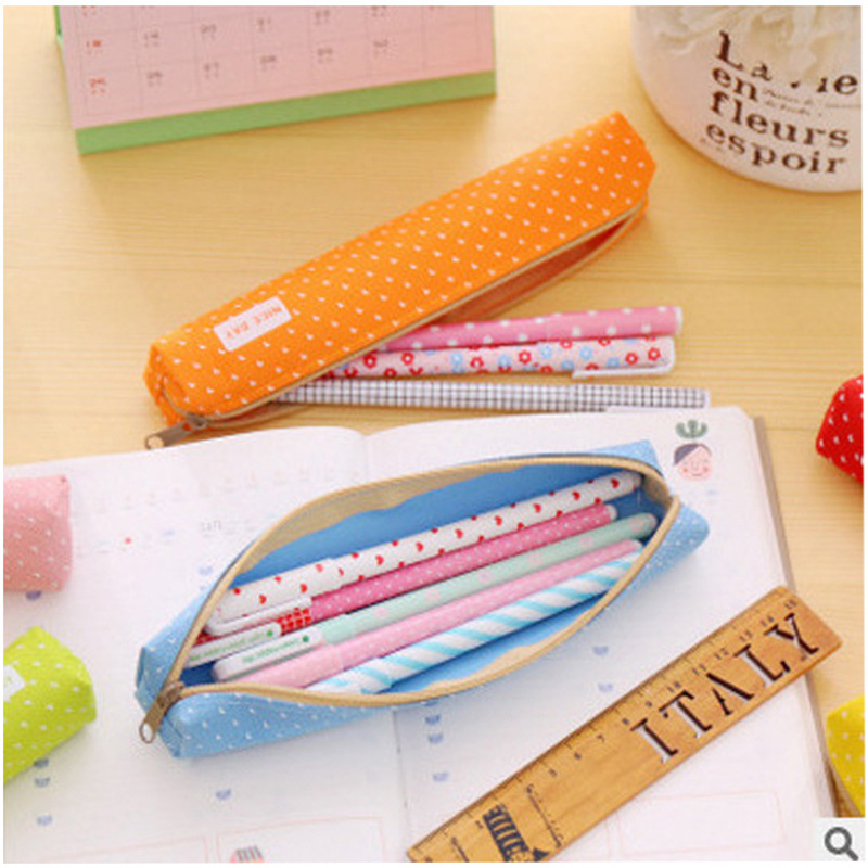Korean version of long wave candy color pencil bag creative students canvas pencil box girl cute pencil box