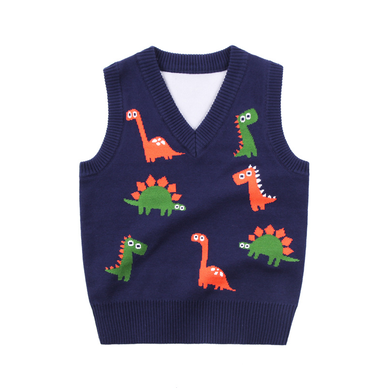24 Children's Wear Autumn New Boys' Knitwear Warm Sweater Vest Explosions Small and Medium-sized Children's Vest Dinosaur