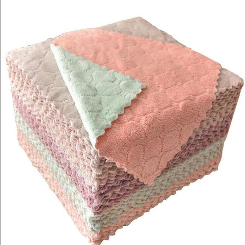 Dish Cloth Towel Household Dish Cloth Absorbent No Hair Drop Household Cleaning Kitchen Supplies Sticky Oil Wipe Table Oil-removing Small Towel