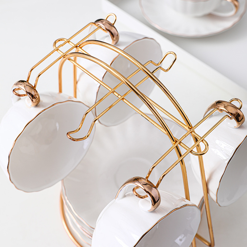 Amazon Golden Coffee Cup Hanger Iron Cup Holder 4 Cup 6 Cup Base Electroplated Coffee Cup Shelf Sample Production