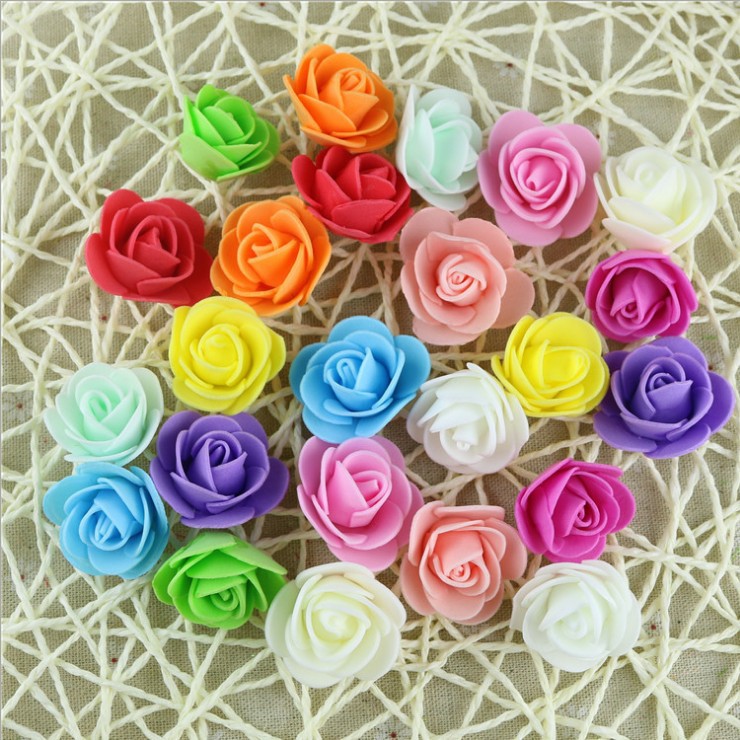 pe rose flower head simulation foam flower 3.5cm wedding gift box Garland decoration Valentine's Day bear fake flower