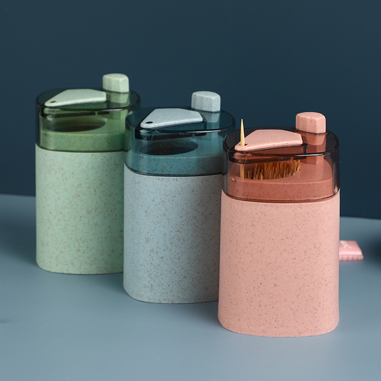 Wheat straw automatic press toothpick holder household creative toothpick bottle living room dining room transparent toothpick box