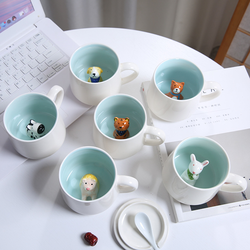 创意3D动物陶瓷杯马克杯咖啡杯 可爱卡通杯中动物马克杯logo定 制