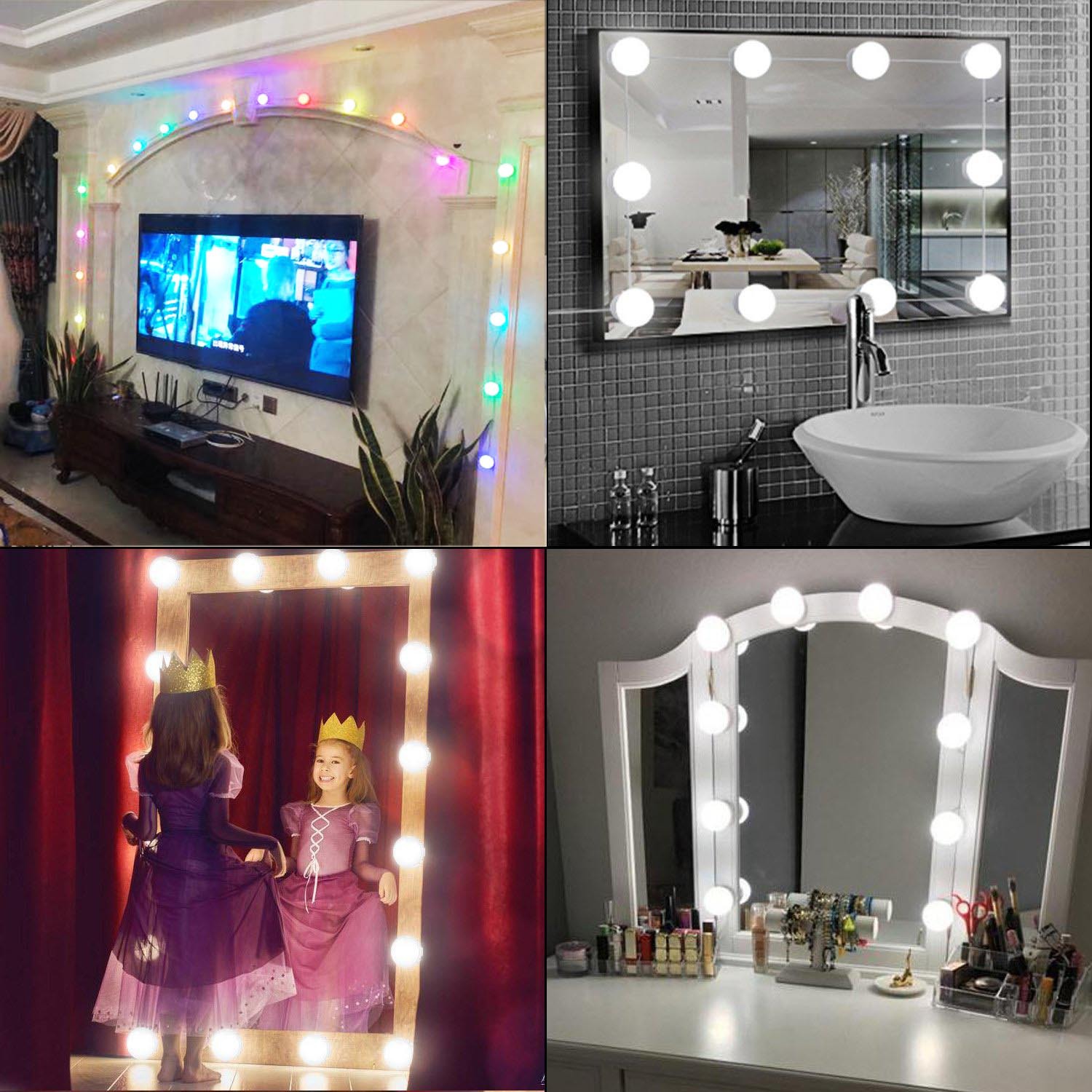 Hollywood makeup mirror bulb mirror light LED bulb RGB colorful mirror headlight USB DIY rotating take-up