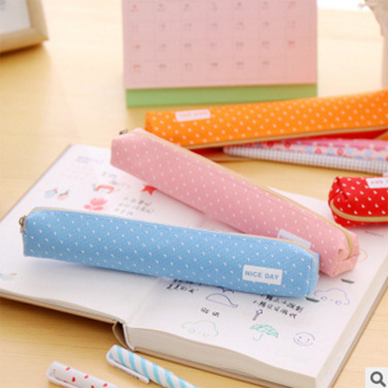 Korean version of long wave candy color pencil bag creative students canvas pencil box girl cute pencil box