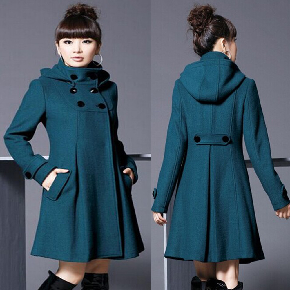 Foreign trade wholesale Women's woolen coat women's long woolen coat hooded double-breasted Cape trench coat women