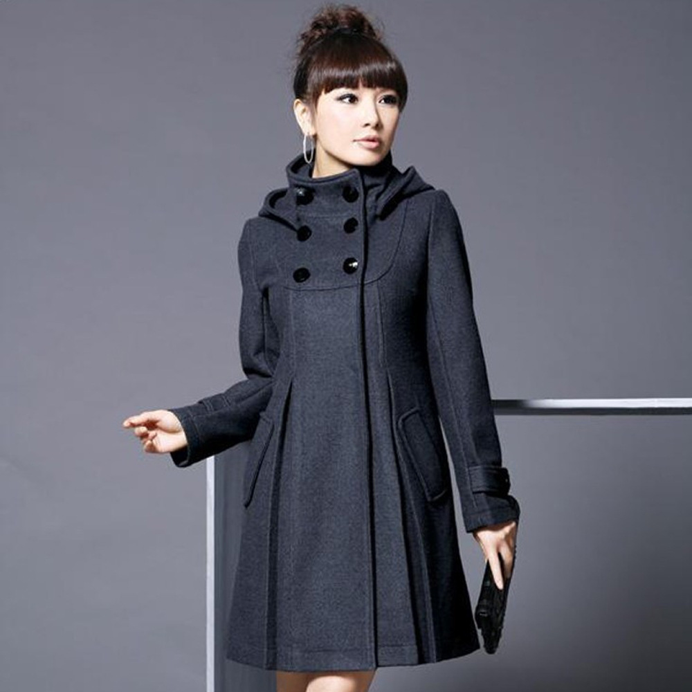 Foreign trade wholesale Women's woolen coat women's long woolen coat hooded double-breasted Cape trench coat women