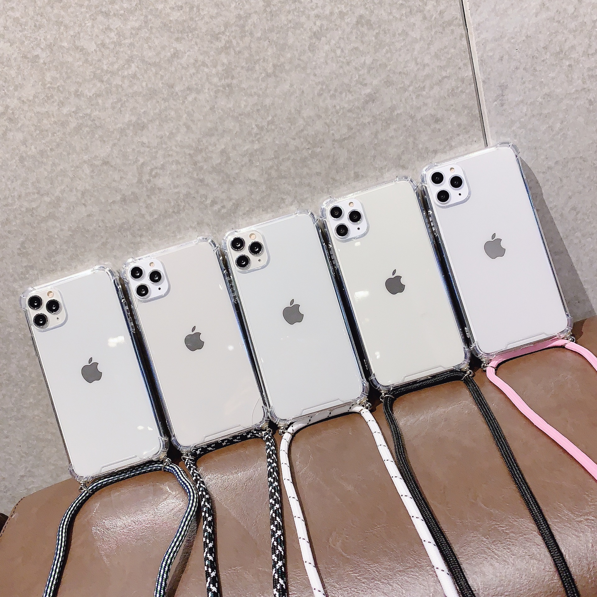 適用透明便攜斜挎繩14Pro Max蘋果15/XR手機殼 iPhone7/8plus掛繩
