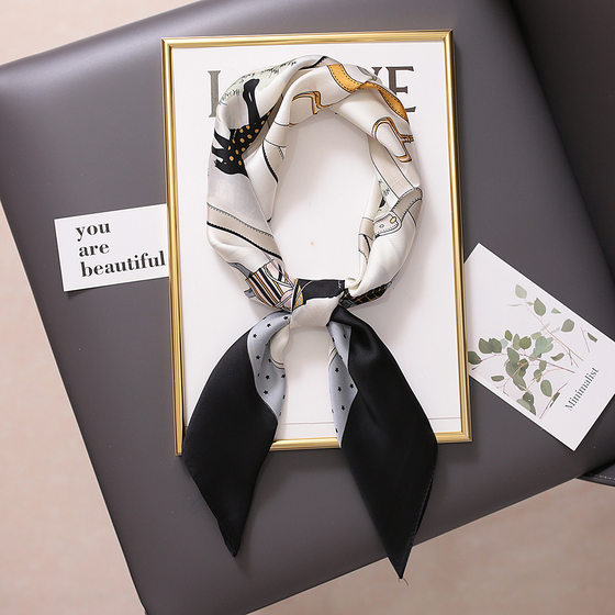 Korean style good texture new vintage sunscreen small silk scarf professional all-match small square scarf women's decorative scarf hair band