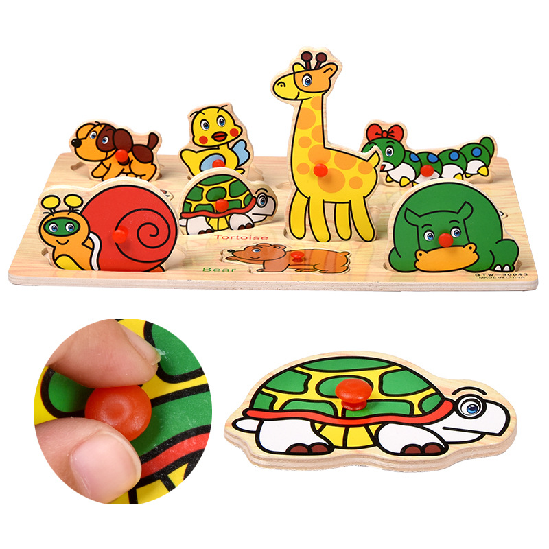 Cross-border Wholesale Children's Wooden Clutch Figure Alphanumeric Animal Cognition Wooden Jigsaw Puzzle Early Education Toys